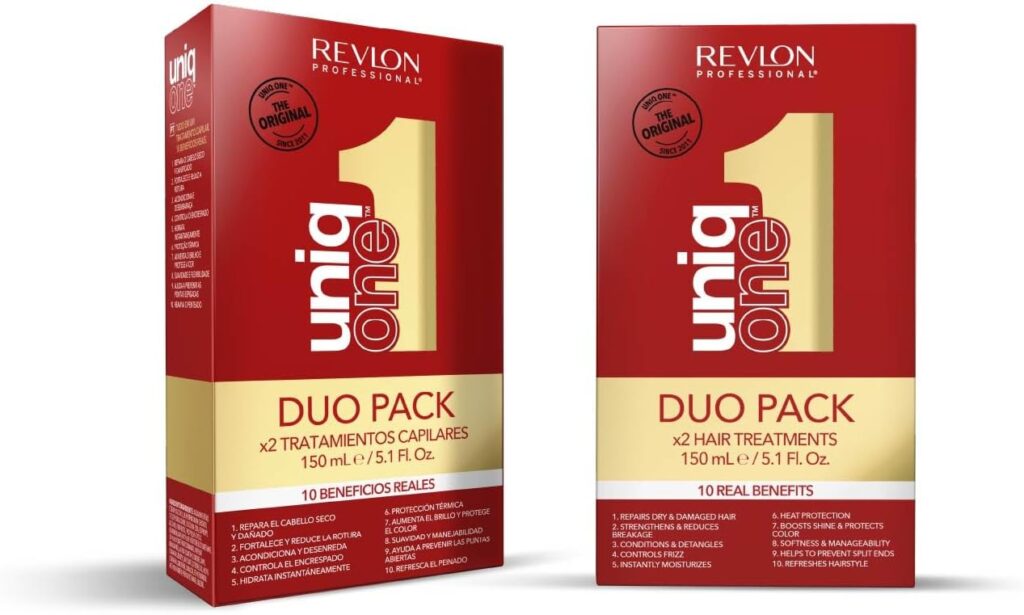 Revlon Professional Duopack UniqOne Clássico Tratamento Capilar, 2 Protetores Térmicos 10 em 1 I Hidratação Profunda I Spray Leave-In I Desembaraça os Cabelos Femininos, 2 x 150 ml