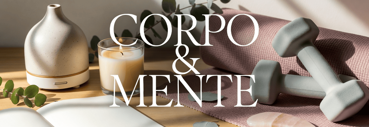 Banner da página Corpo e mente. ambiente acolhedor, com produtos da saude mental e corporal